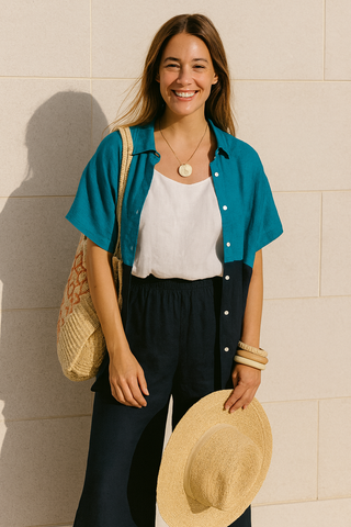 VIVA PURE NATURAL LINEN  COLOR BLOCK CO-ORD SET