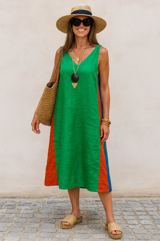 ARALA PURE NATURAL LINEN SLEEVELESS CLASSIC DRESS