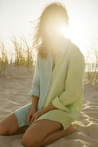 NARLA PURE NATURAL LINEN COLOR BLOCK CLASSIC SHIRT