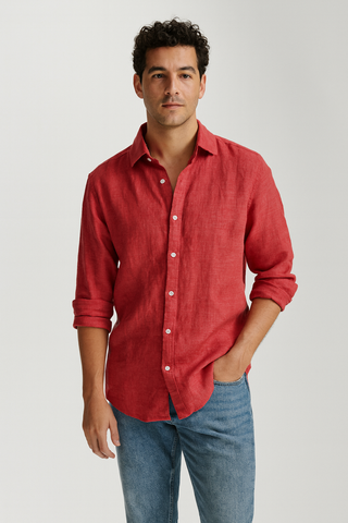 Francesco Men Natural Linen Red Watermelon Shirt