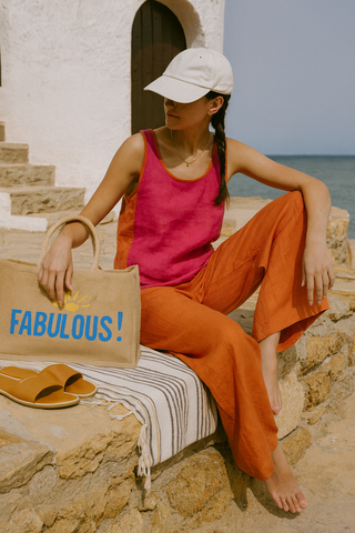 VERVE Pure Natural Linen COLOR BLOCK ROUND NECK TANK TOP