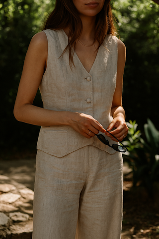 BELLA PURE NATURAL LINEN VEST WITH PANT CO-ORD SET