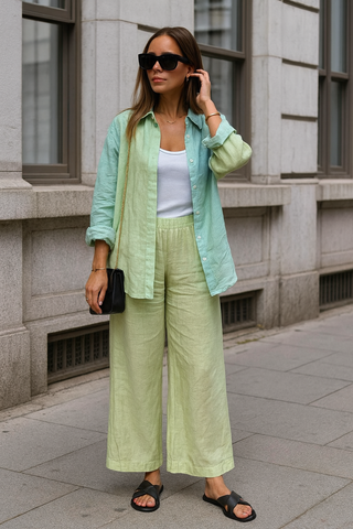 NARLA PURE NATURAL LINEN COLOR BLOCK CO-ORD SET