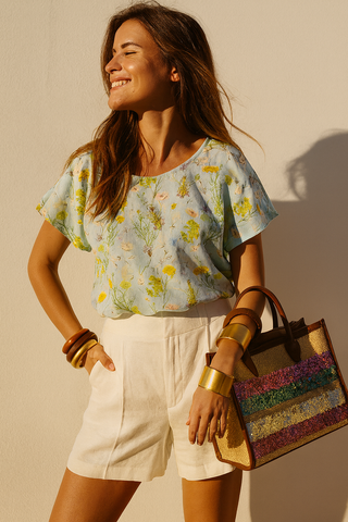 NEO PURE NATURAL LINEN FLUTTERING BLOOMS TUNIC