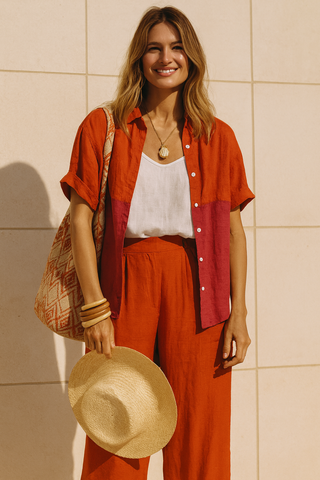 VIVA PURE NATURAL LINEN  COLOR BLOCK CO-ORD SET