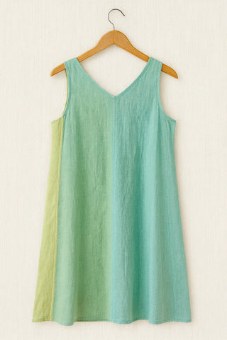 ARALA Pure Natural Linen Sleeveless Color Block Dress – P C Crafts P C Crafts