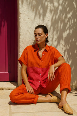 VIVA PURE NATURAL LINEN COLOR BLOCK SHIRT