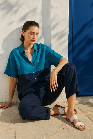 VIVA PURE NATURAL LINEN  COLOR BLOCK SHIRT