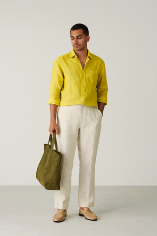 Francesco Men Natural Linen Yellow Shirt