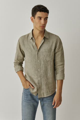 Francesco Men Natural Linen Olive Shirt