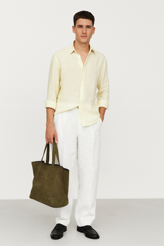 Francesco Men Natural Linen Soft Pale Yellow Shirt