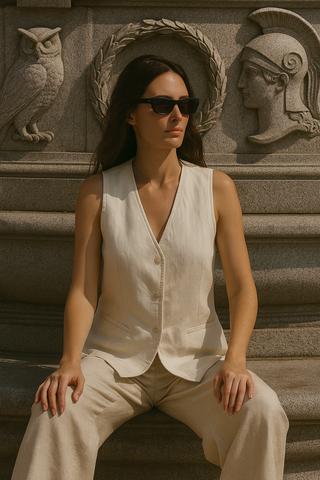 BELLA SHORT VEST PURE NATURAL LINEN JACKET