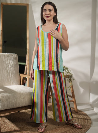 MOV PURE NATURAL LINEN Multi STRIPE CO-ORD SET