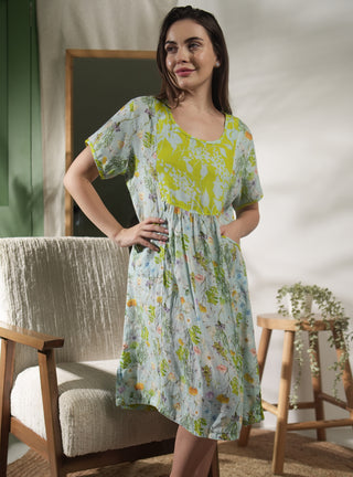 PALMA PURE NATURAL LINEN FLUTTERING BLOOMS DRESS