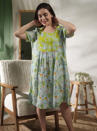 PALMA PURE NATURAL LINEN FLUTTERING BLOOMS DRESS