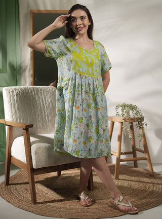 PALMA PURE NATURAL LINEN FLUTTERING BLOOMS DRESS