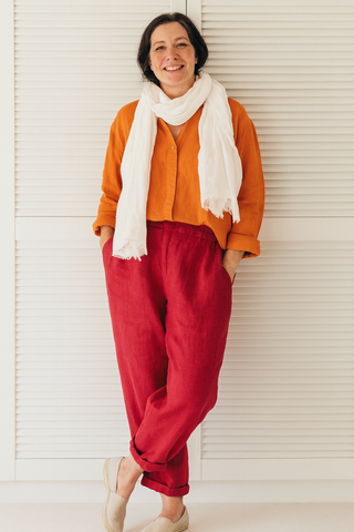 ESTELLE PURE NATURAL LINEN PANT WITH ZIPPER AND BUTTON