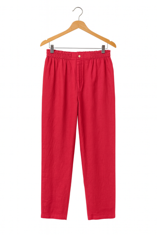 ESTELLE PURE NATURAL LINEN PANT WITH ZIPPER AND BUTTON