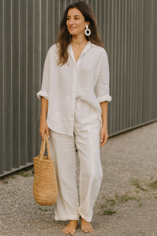 HAZEL PURE NATURAL LINEN PRINCESS CUT FRONT POCKET PANT