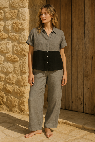VIVA PURE NATURAL LINEN COLOR BLOCK SHIRT