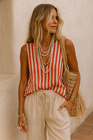 ALMA PURE NATURE LINEN STRIPED SUNSET TANK TOP