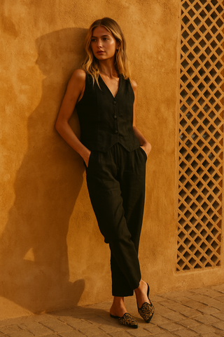 BELLA SHORT VEST PURE NATURAL LINEN JACKET