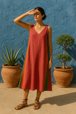 ARALA PURE NATURAL LINEN SLEEVELESS CLASSIC DRESS