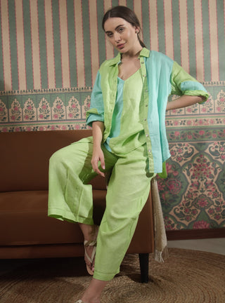 NARLA PURE NATURAL LINEN COLOR BLOCK CLASSIC SHIRT