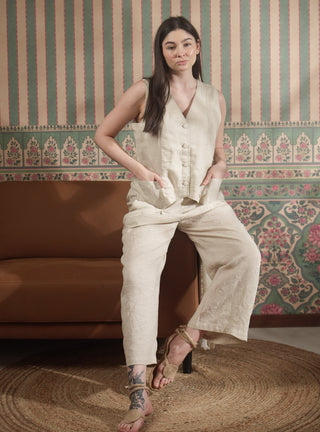 BELLA PURE NATURAL LINEN VEST WITH PANT CO-ORD SET