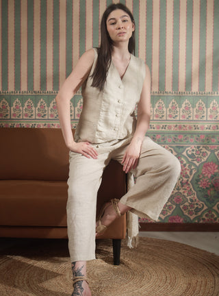 BELLA PURE NATURAL LINEN VEST WITH PANT CO-ORD SET