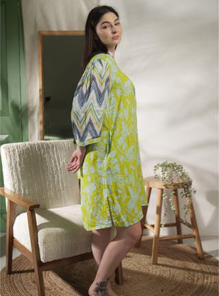 AURA PURE NATURAL LINEN LEAFY SERENITY DRESS