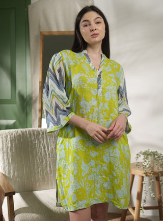 AURA PURE NATURAL LINEN LEAFY SERENITY DRESS