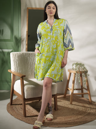 AURA PURE NATURAL LINEN LEAFY SERENITY DRESS