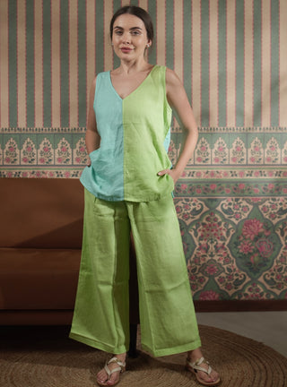 SARALA Pure Natural Linen COLOR BLOCK CO-ORD SET