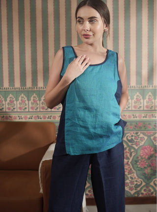 VERVE Pure Natural Linen COLOR BLOCK ROUND NECK TANK TOP