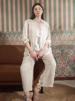 NARLA PURE NATURAL LINEN COLOR BLOCK CO-ORD SET