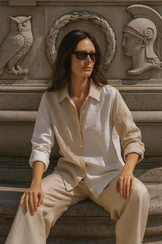 NARLA PURE NATURAL LINEN COLOR BLOCK CLASSIC SHIRT