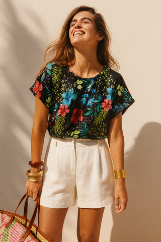 NEO  PURE NATURAL LINEN TROPICAFLORAL OASIS TUNIC
