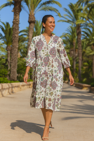 DORA PURE NATURAL LINEN VIVID ORNAMENTS DRESS