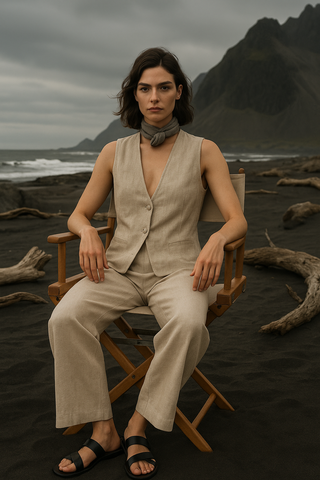 BELLA SHORT VEST PURE NATURAL LINEN JACKET