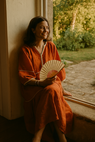OLIVA PURE NATURAL LINEN SOLID COLOR LONG TIER DRESS